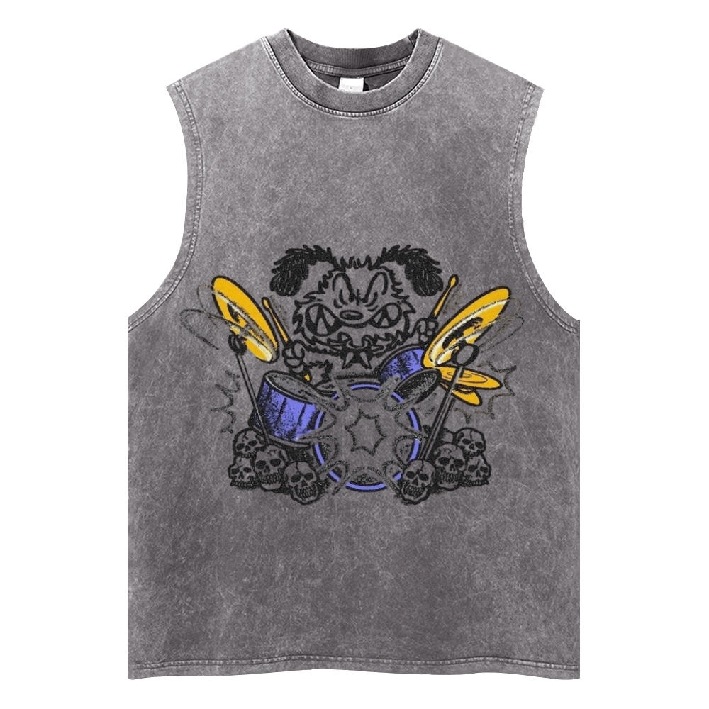 Vintage Rock Dog Drummer Graphic Tank Top