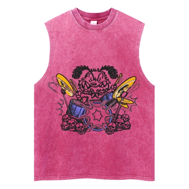 Vintage Rock Dog Drummer Graphic Tank Top