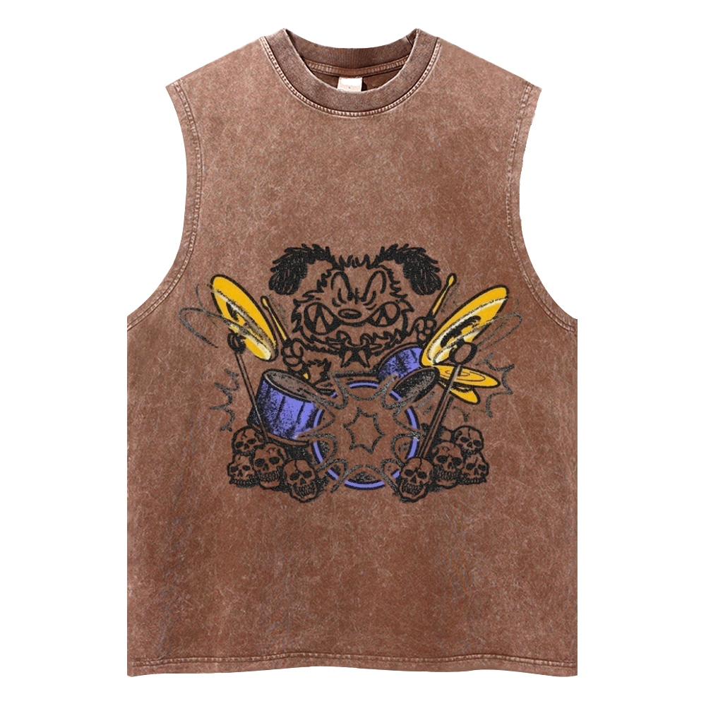 Vintage Rock Dog Drummer Graphic Tank Top