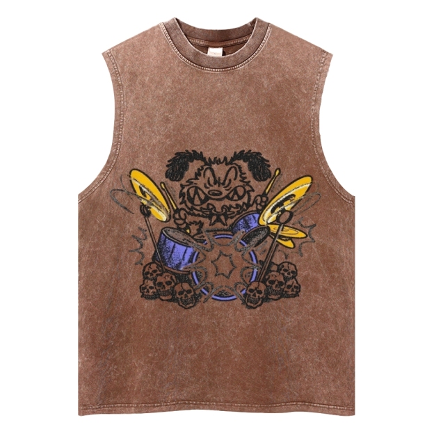 Vintage Rock Dog Drummer Graphic Tank Top