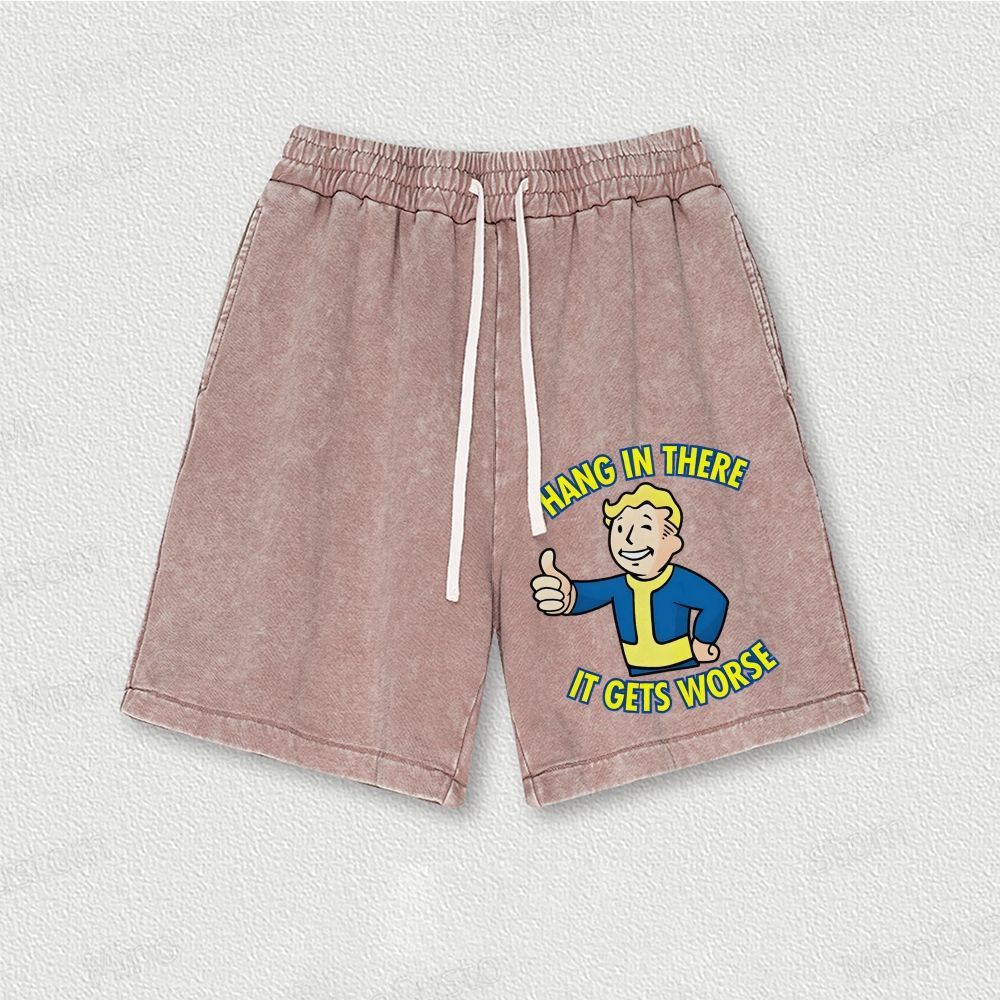 Hang In There It Gets Worse Geek Washed Vintage Shorts