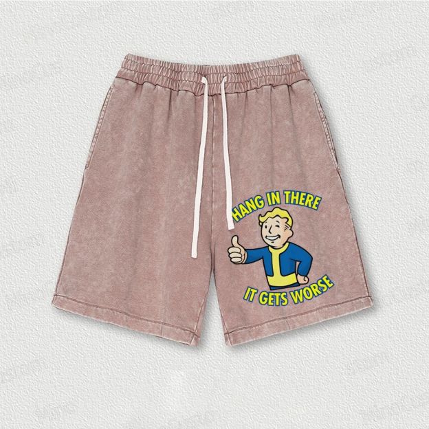 Hang In There It Gets Worse Geek Washed Vintage Shorts 