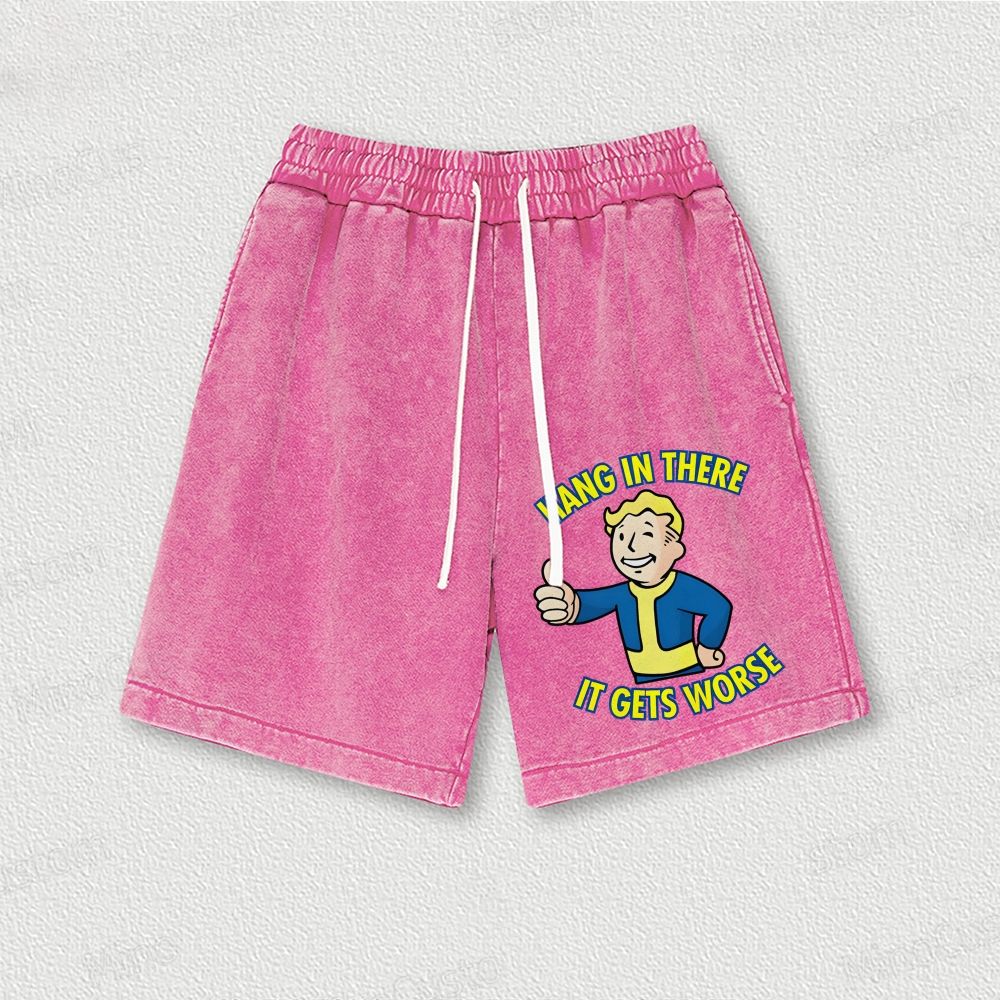 Hang In There It Gets Worse Geek Washed Vintage Shorts 