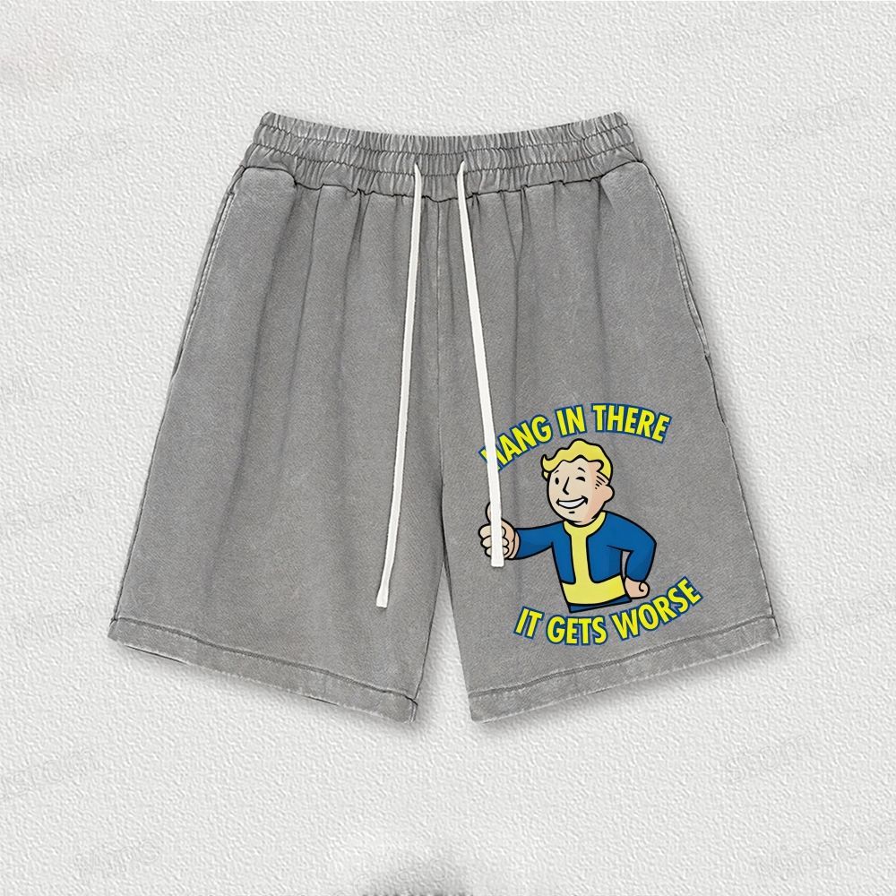 Hang In There It Gets Worse Geek Washed Vintage Shorts 