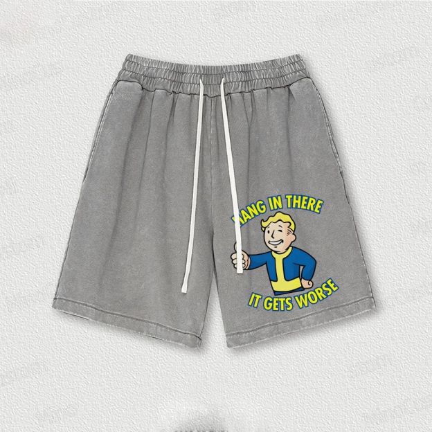 Hang In There It Gets Worse Geek Washed Vintage Shorts 