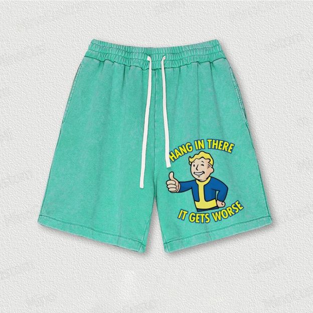 Hang In There It Gets Worse Geek Washed Vintage Shorts 