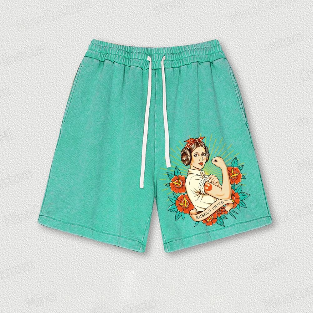 Rebels Unite Geek Washed Vintage Shorts