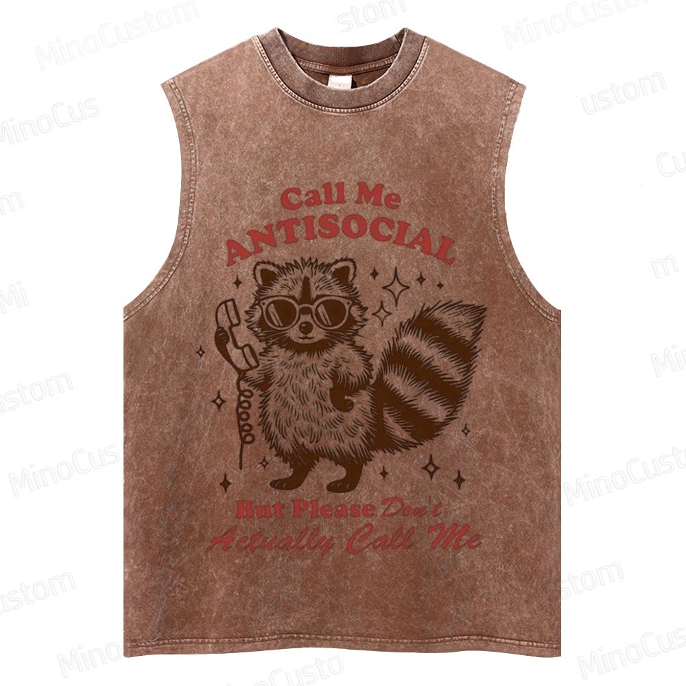 Vintage Wash Raccoon "Call Me ANTISOCIAL" Sleeveless Tank Top