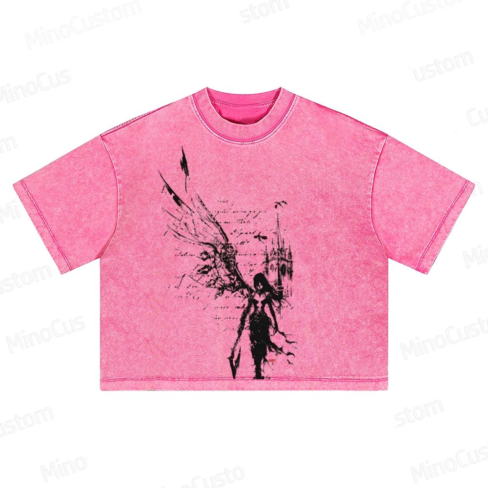 Washed Crop Top with Dark Angel Graphic