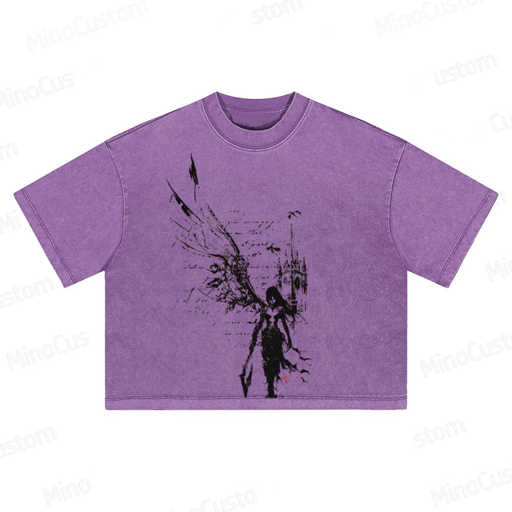 Washed Crop Top with Dark Angel Graphic