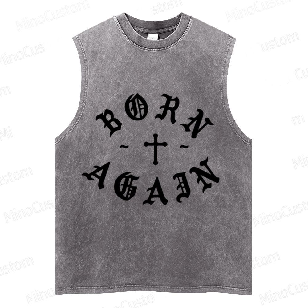 Vintage Washed “Born Again” Graphic Sleeveless Tank Top