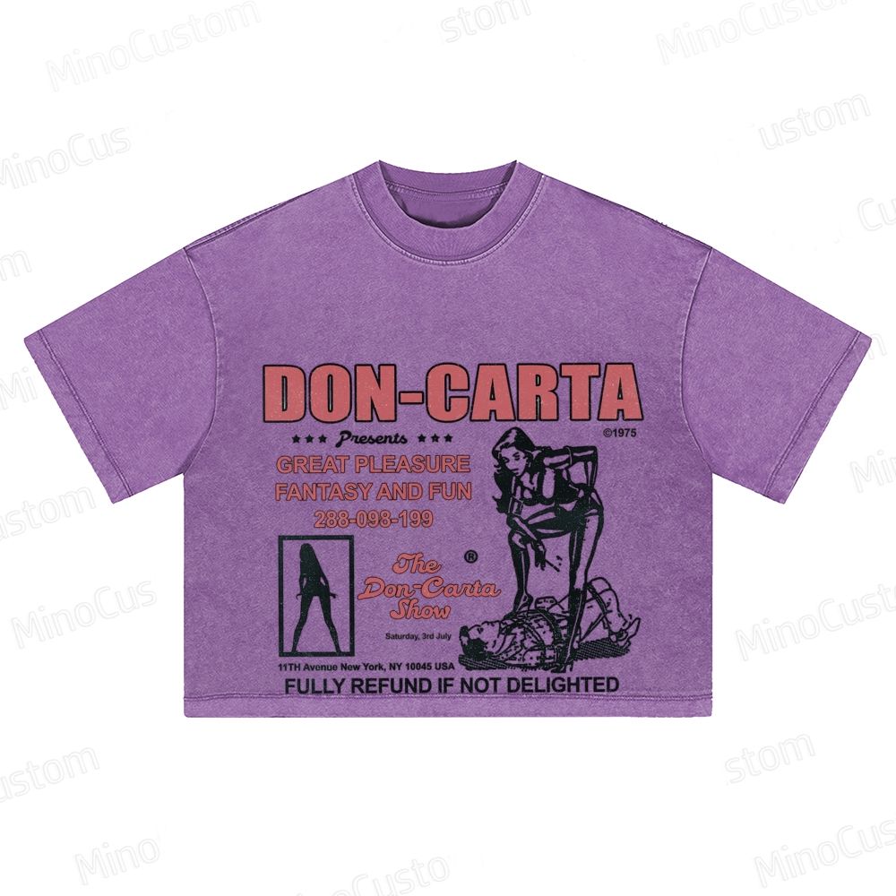 Washed Crop Top with "DON - CARTA" Vintage Graphic