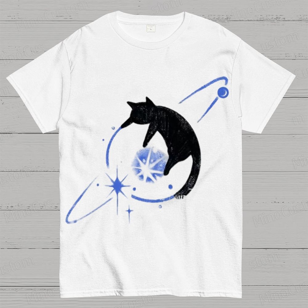 Cosmic Black Cat Graphic T - Shirt