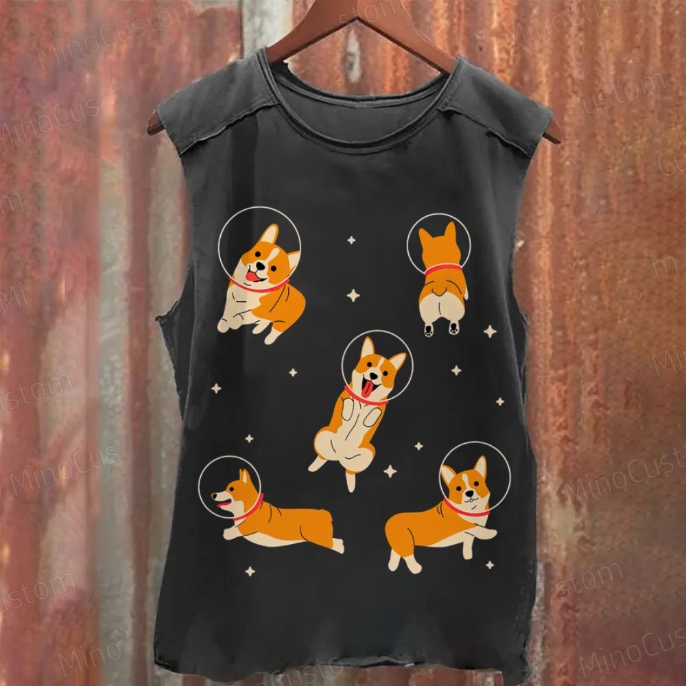 Corgis In Space Washed Tank Top
