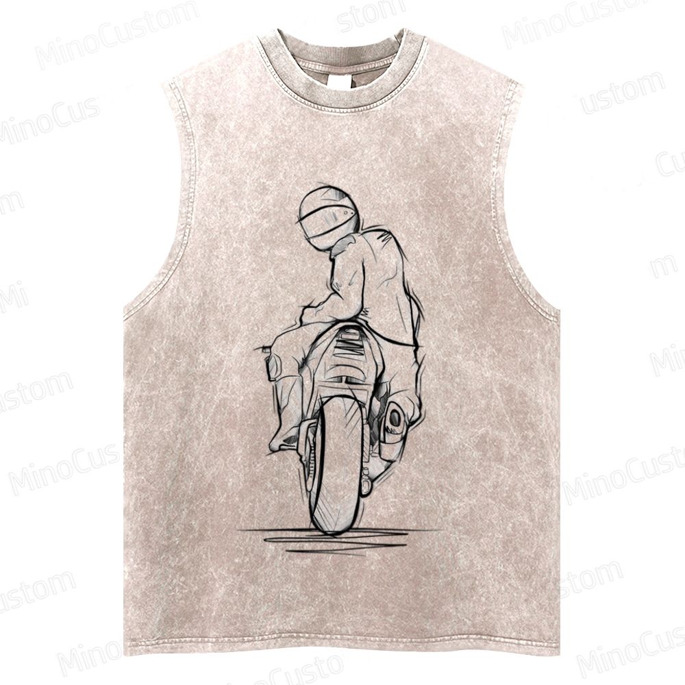 Vintage Washed Biker Graphic Sleeveless Tank Top