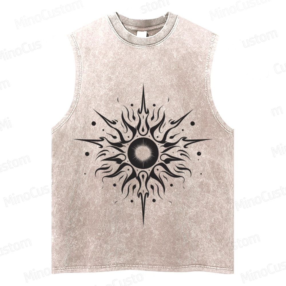 Vintage Washed Tribal Sun Graphic Sleeveless Tank Top