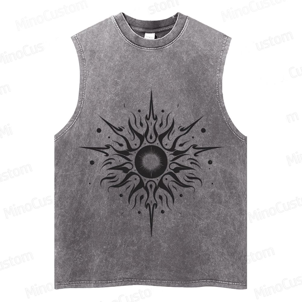 Vintage Washed Tribal Sun Graphic Sleeveless Tank Top