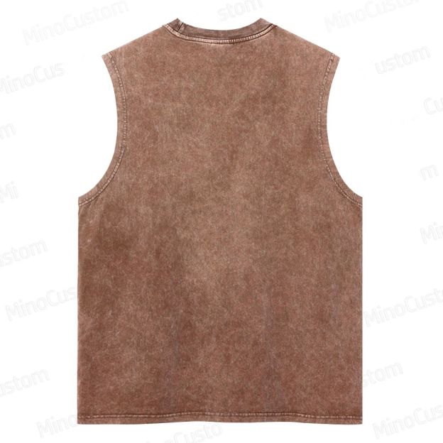 Vintage Washed Sleeveless Tank Top with Wolf Pack Graphic