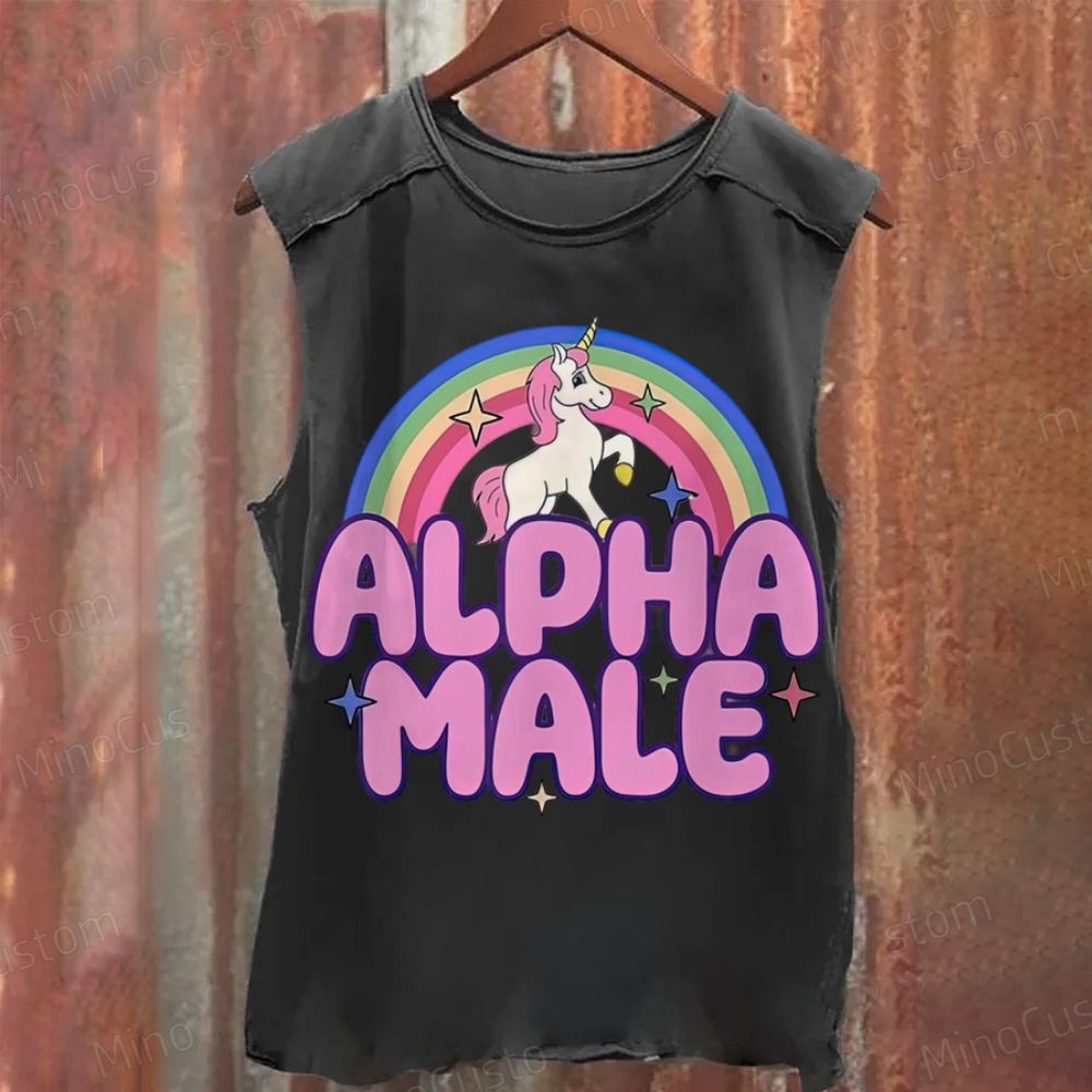 Rainbow Unicorn Alpha  Y2K  Washed Tank Top 