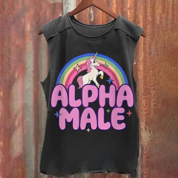 Rainbow Unicorn Alpha  Y2K  Washed Tank Top 