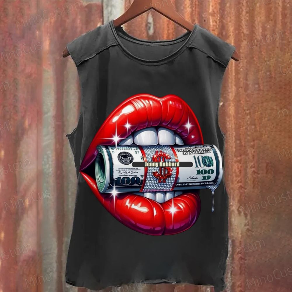 Red Lips & Money Graphic Tank Top