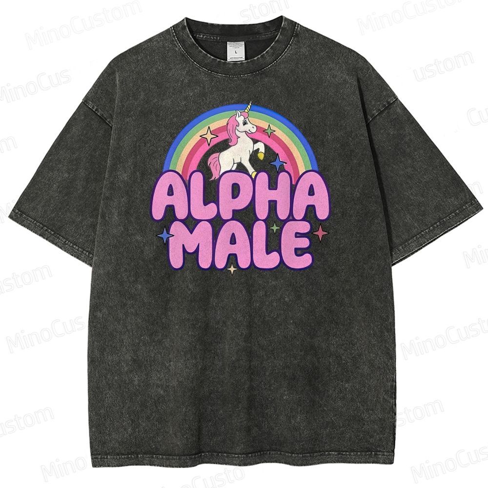 Rainbow Unicorn Alpha  Y2K  Washed T-Shirt 