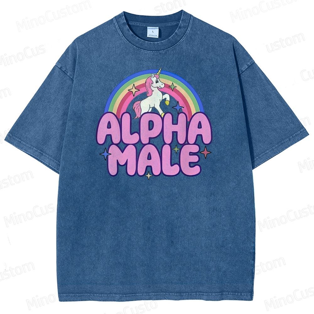 Rainbow Unicorn Alpha  Y2K  Washed T-Shirt 