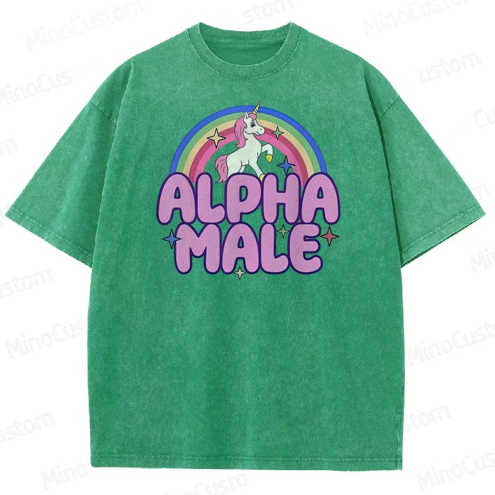 Rainbow Unicorn Alpha  Y2K  Washed T-Shirt 