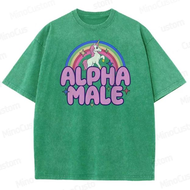Rainbow Unicorn Alpha  Y2K  Washed T-Shirt 