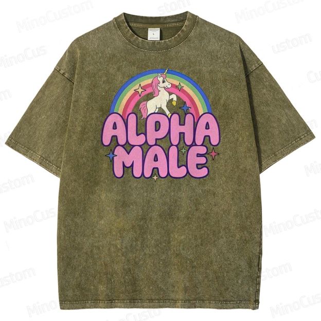 Rainbow Unicorn Alpha  Y2K  Washed T-Shirt 