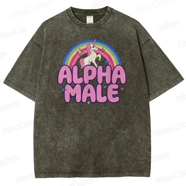 Rainbow Unicorn Alpha  Y2K  Washed T-Shirt 