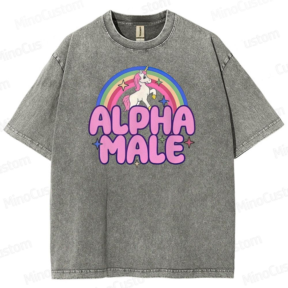 Rainbow Unicorn Alpha  Y2K  Washed T-Shirt 