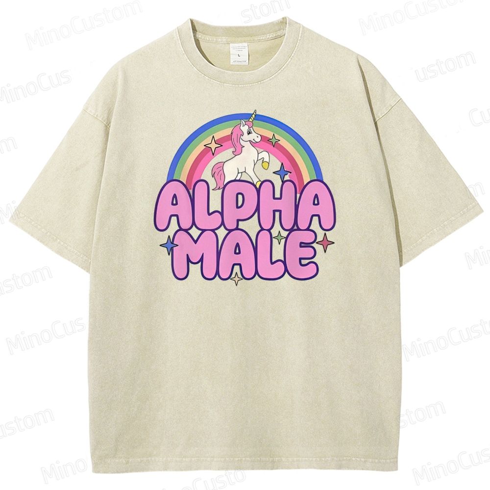 Rainbow Unicorn Alpha  Y2K  Washed T-Shirt 