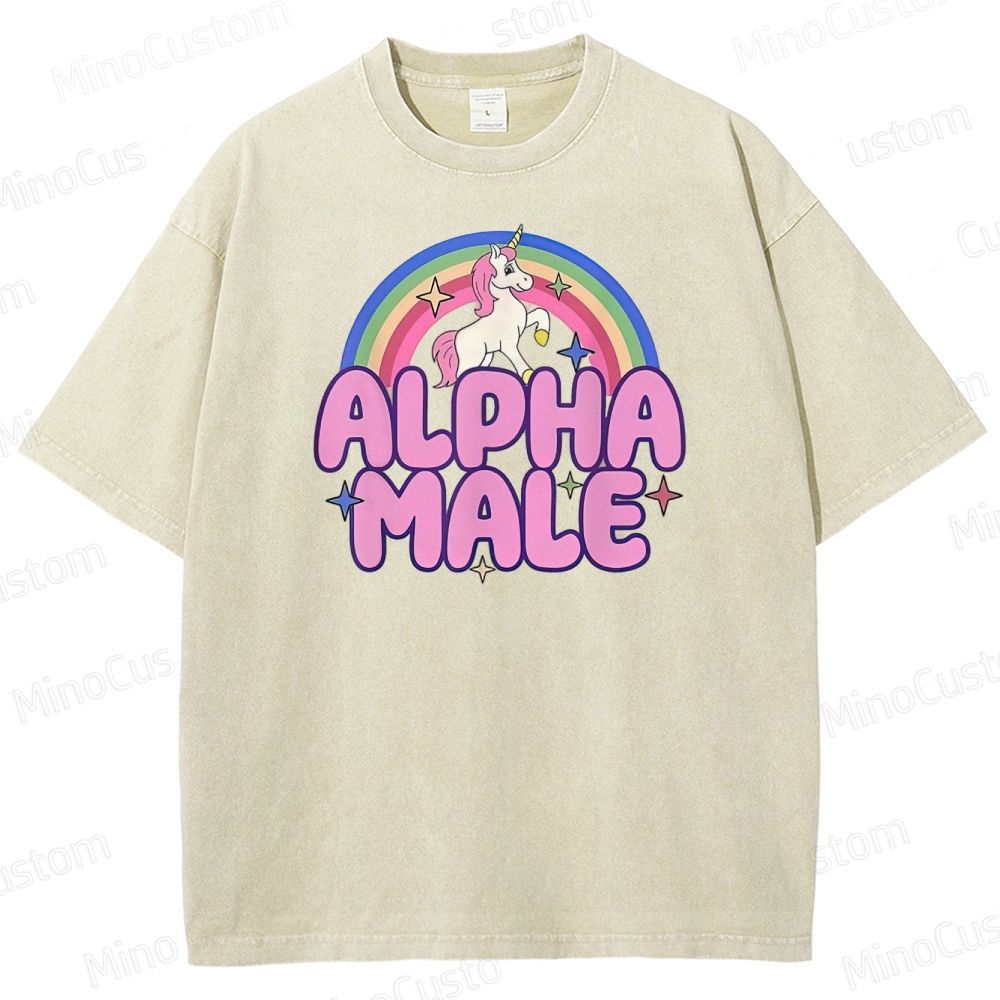 Rainbow Unicorn Alpha  Y2K  Washed T-Shirt 
