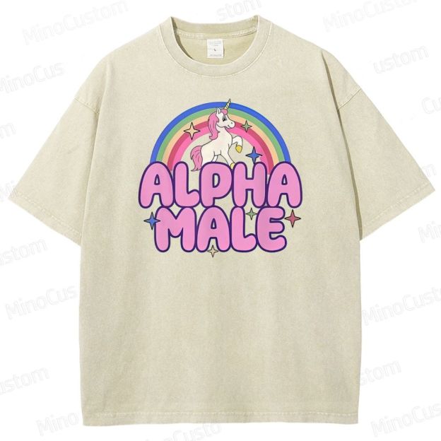Rainbow Unicorn Alpha  Y2K  Washed T-Shirt 