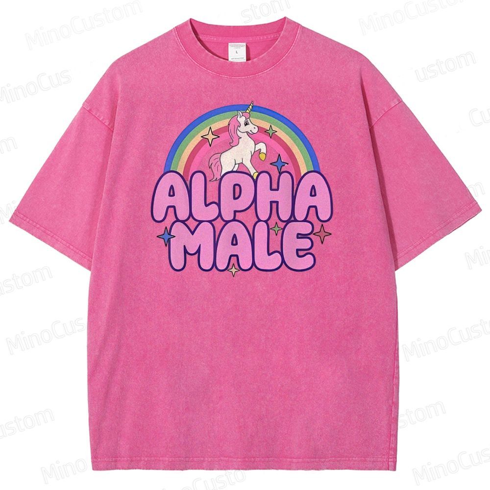 Rainbow Unicorn Alpha Y2K Washed T-Shirt