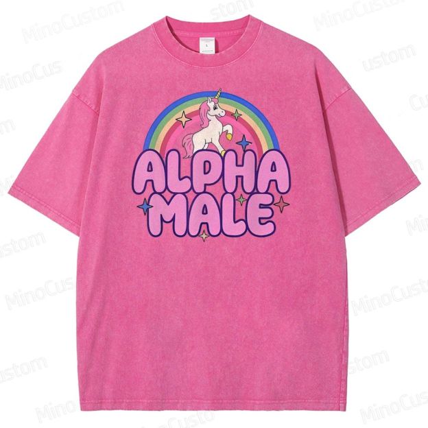 Rainbow Unicorn Alpha  Y2K  Washed T-Shirt 