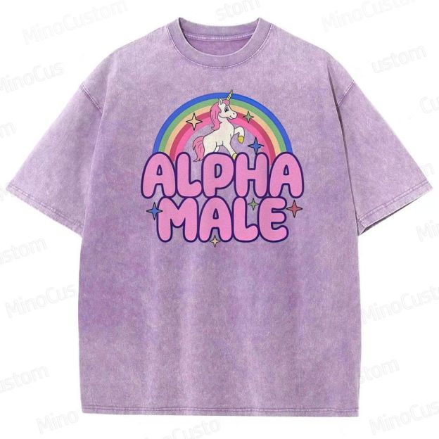 Rainbow Unicorn Alpha  Y2K  Washed T-Shirt 