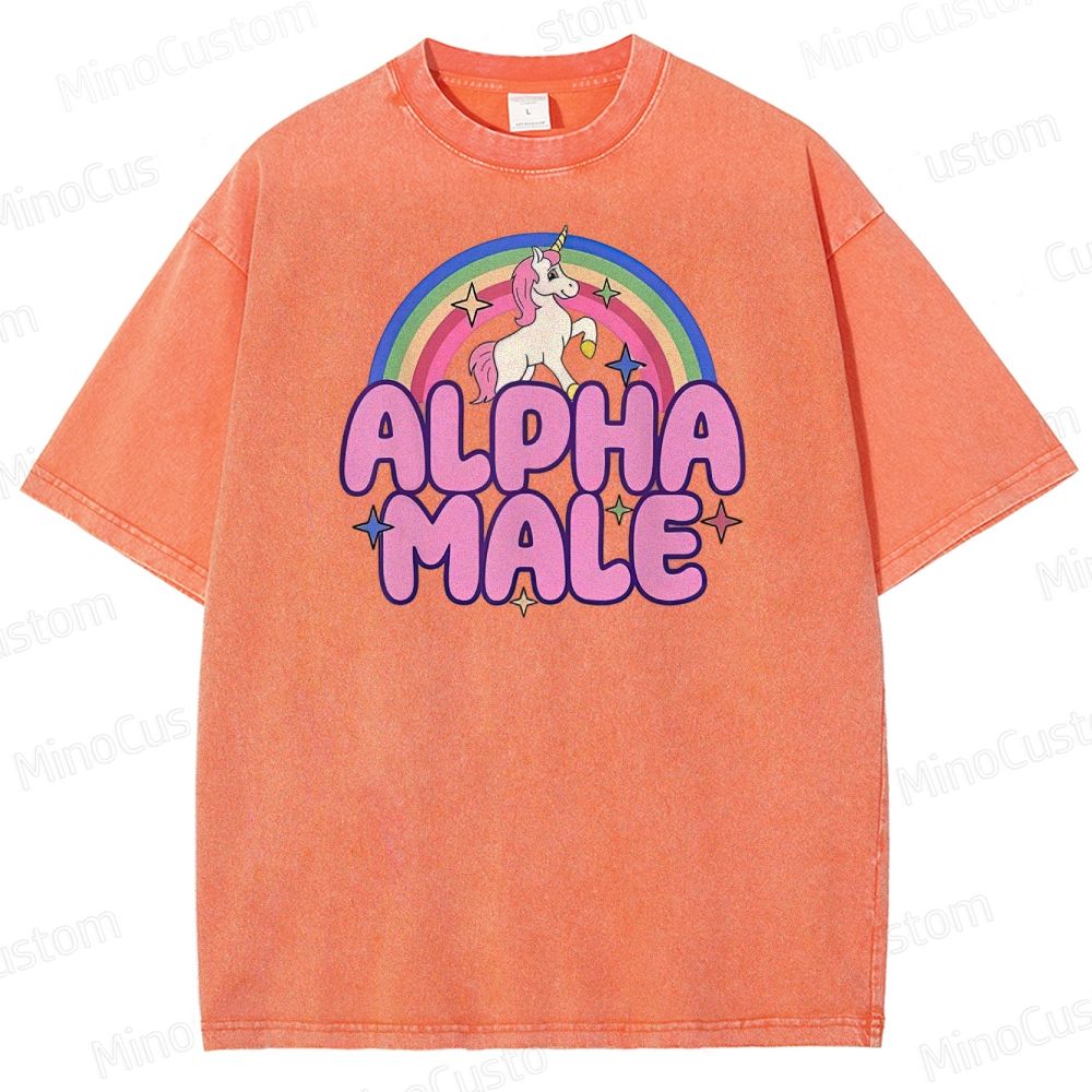 Rainbow Unicorn Alpha  Y2K  Washed T-Shirt 