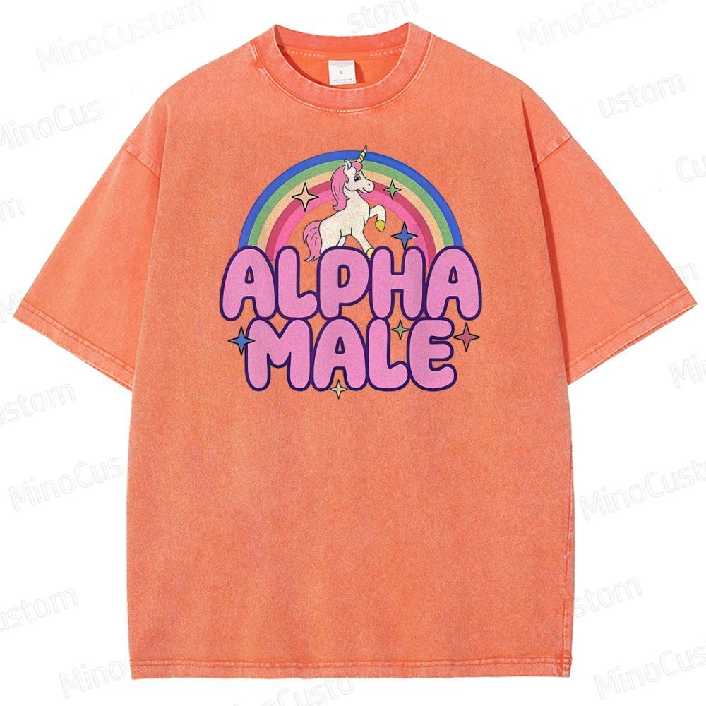 Rainbow Unicorn Alpha  Y2K  Washed T-Shirt 