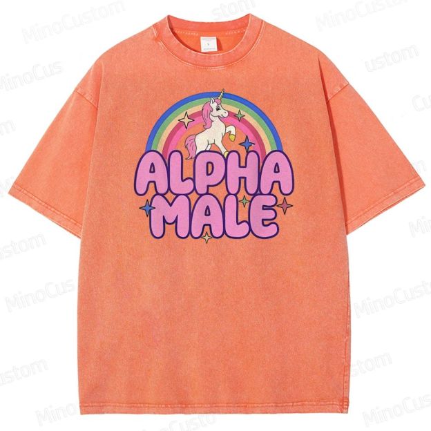 Rainbow Unicorn Alpha  Y2K  Washed T-Shirt 