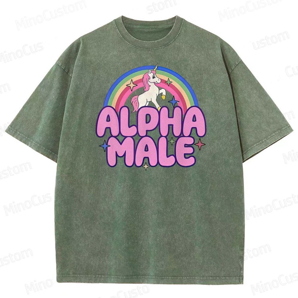 Rainbow Unicorn Alpha  Y2K  Washed T-Shirt 