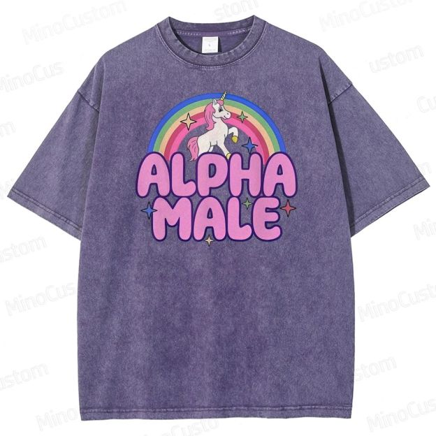 Rainbow Unicorn Alpha  Y2K  Washed T-Shirt 
