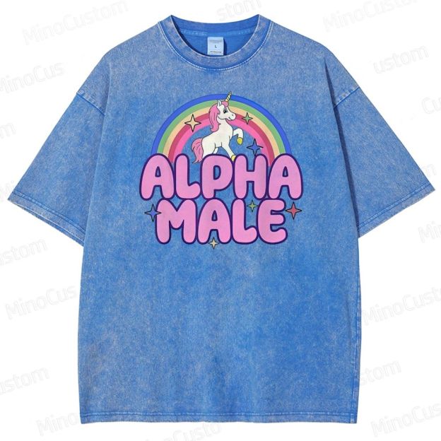 Rainbow Unicorn Alpha  Y2K  Washed T-Shirt 