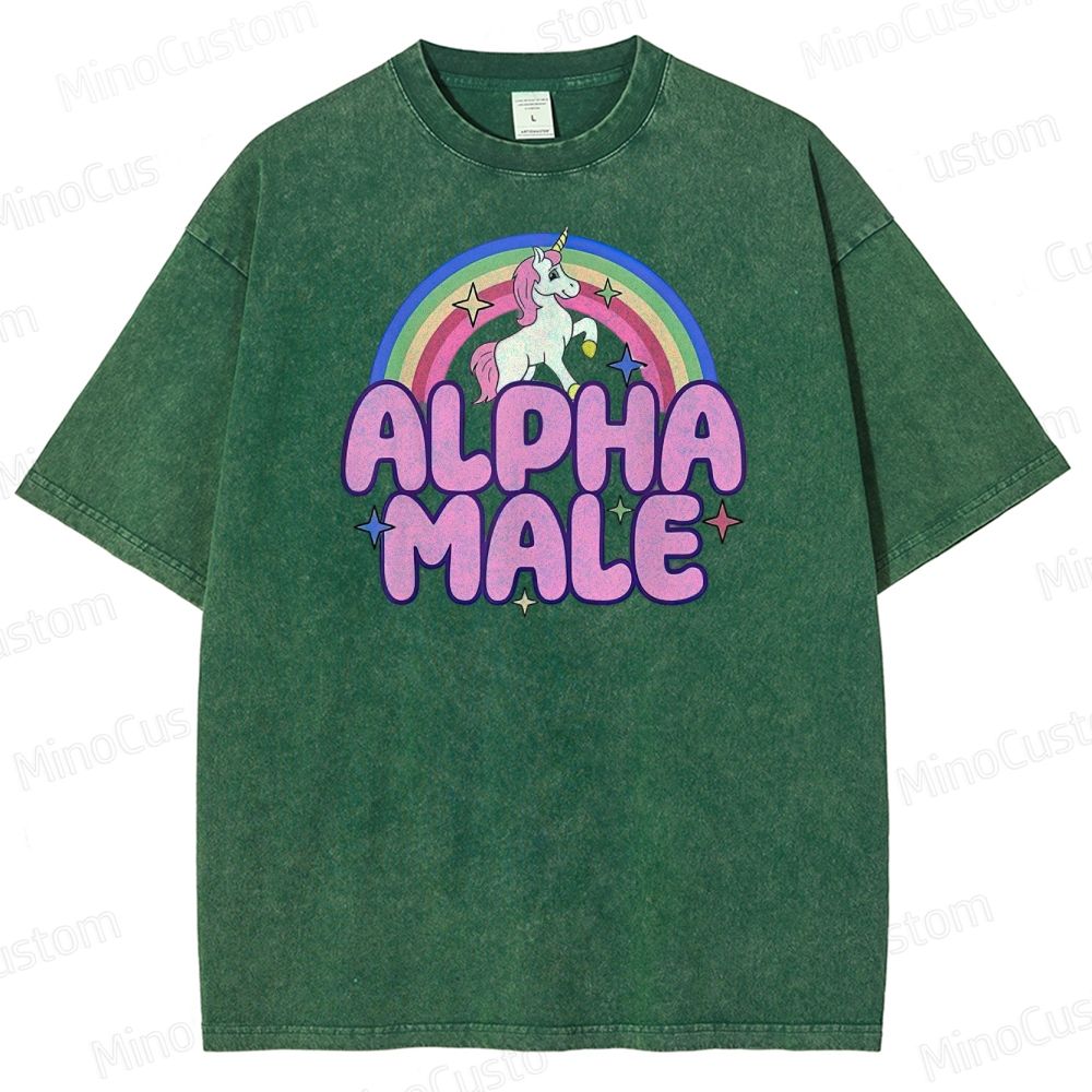 Rainbow Unicorn Alpha  Y2K  Washed T-Shirt 