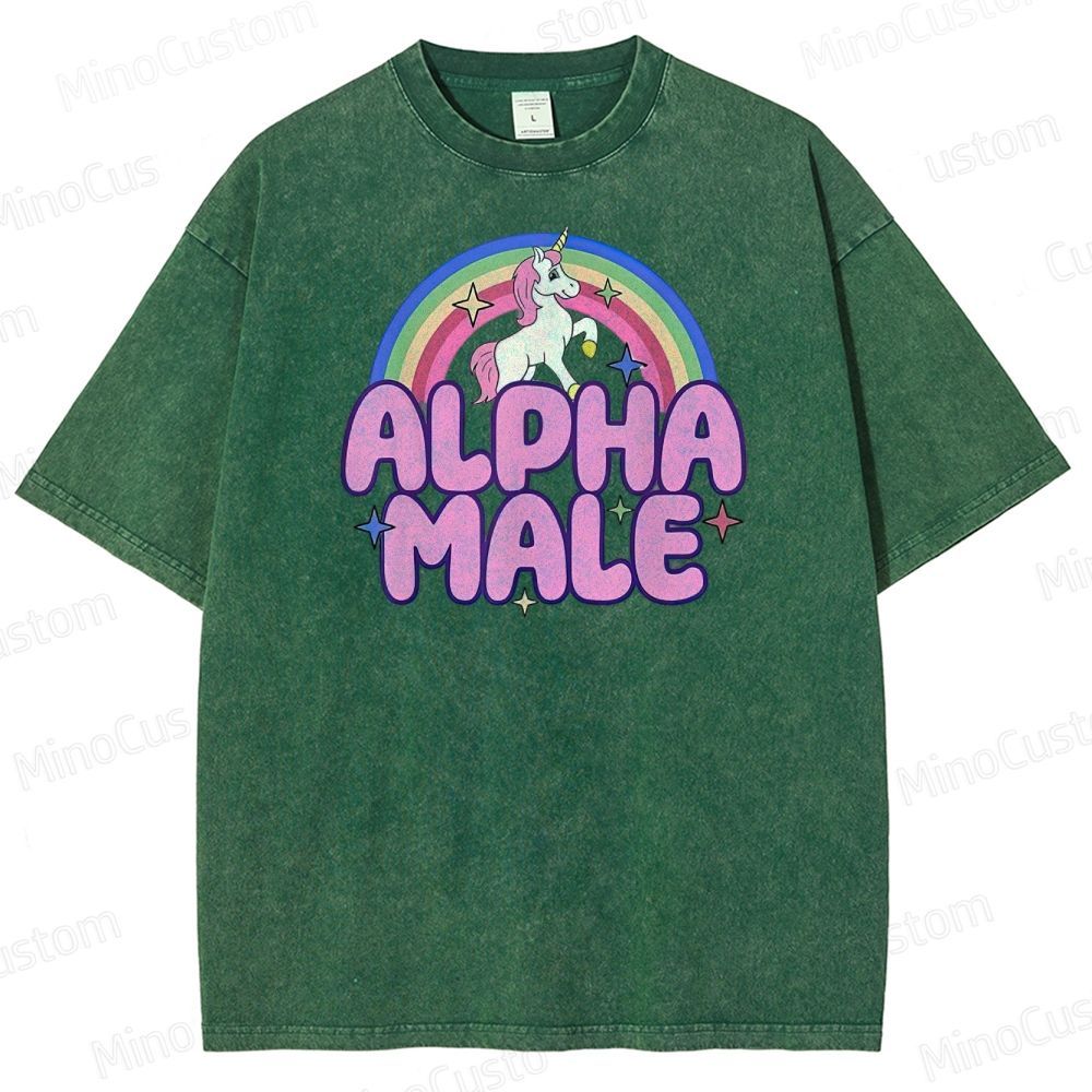 Rainbow Unicorn Alpha  Y2K  Washed T-Shirt 