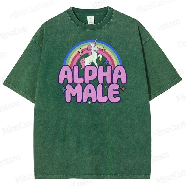 Rainbow Unicorn Alpha  Y2K  Washed T-Shirt 