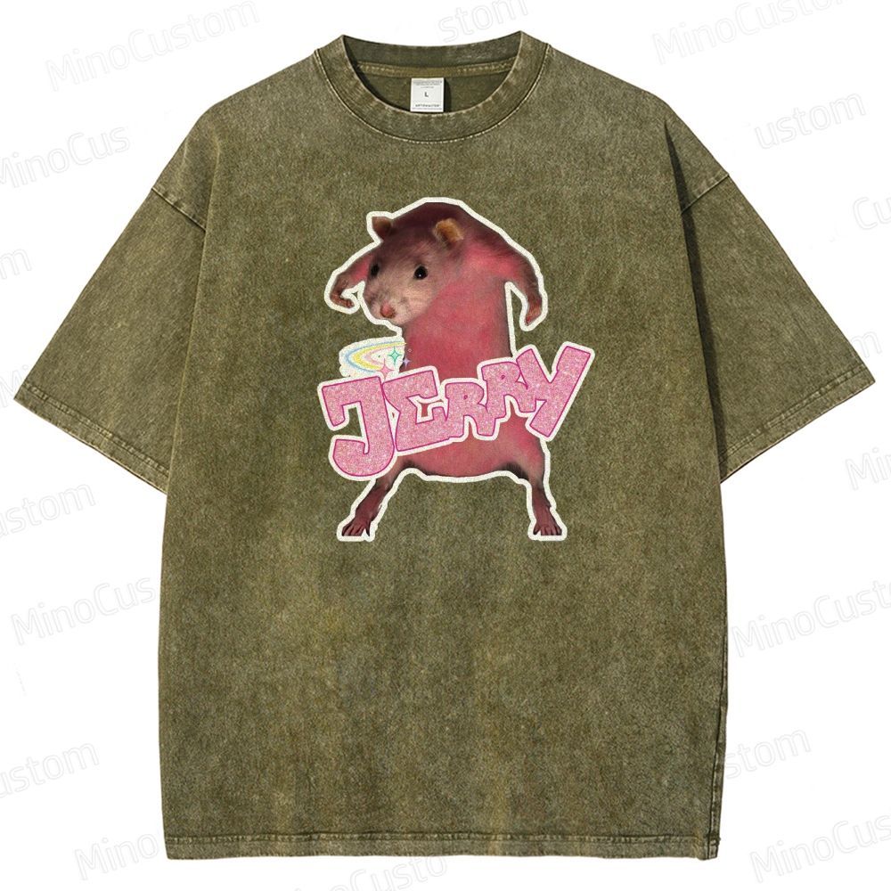 Pink hamster Jerry  Washed T-Shirt 