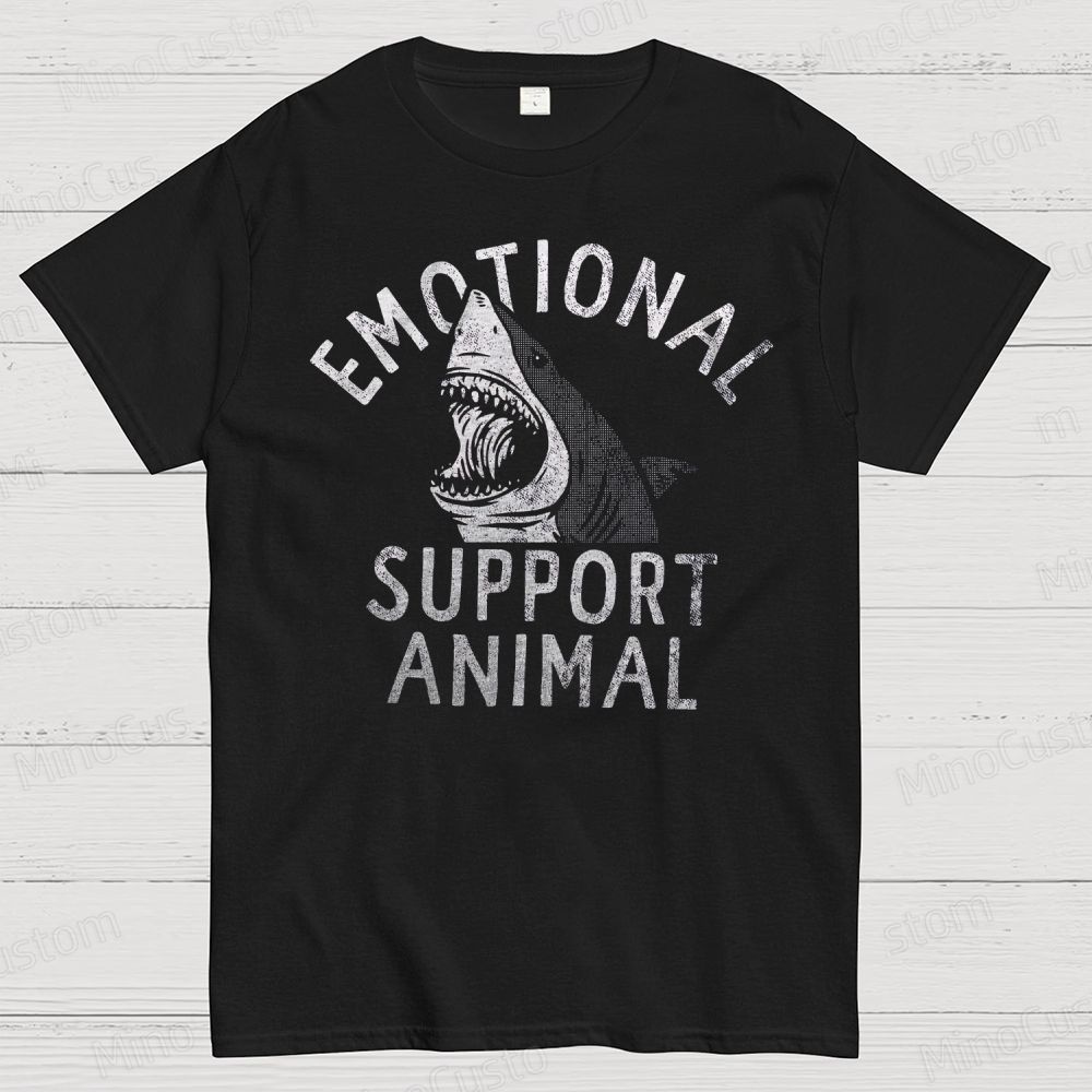 Emotional Support Animal T-Shirts, Funny Scary Shark Attack Cotton T-shirt
