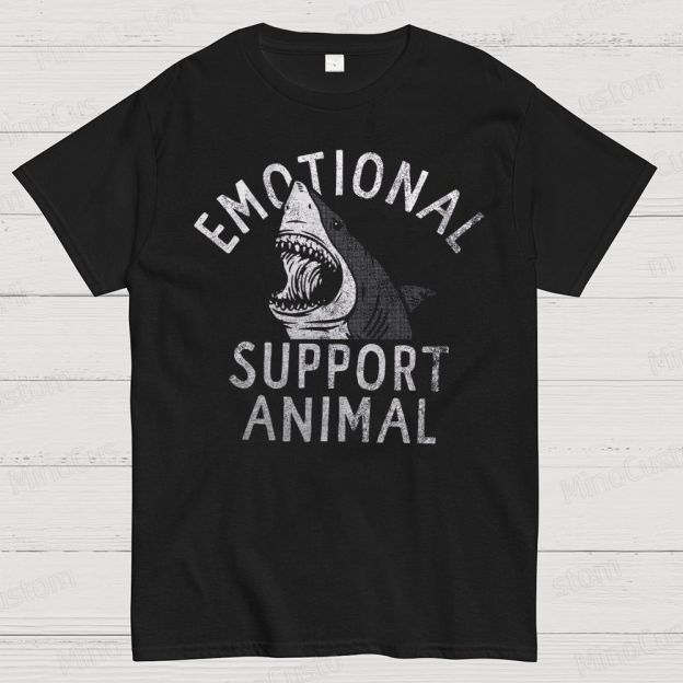 Emotional Support Animal T-Shirts, Funny Scary Shark Attack Cotton T-shirt
